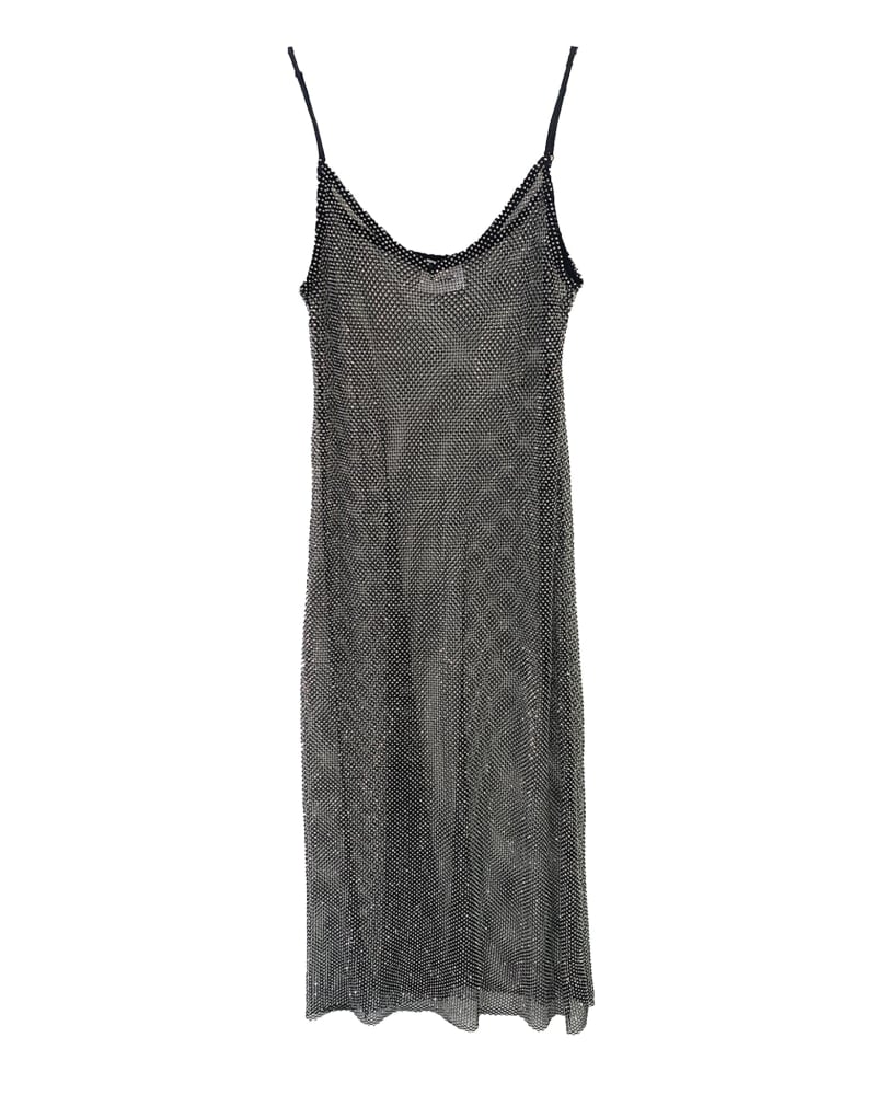 Front of a size 1 The Crystal Stone Mesh Dress- Hematite in Hematite by BAACAL. | dia_product_style_image_id:347126